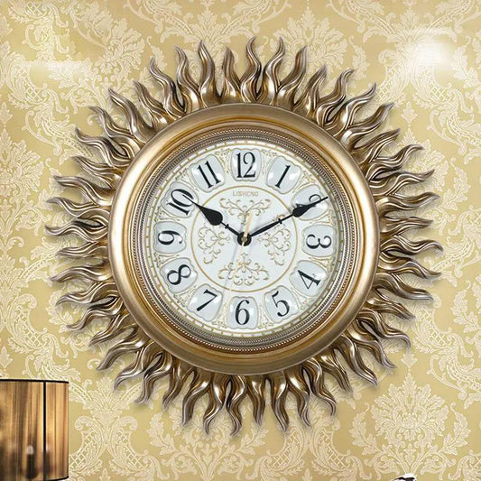 European Style Wall Clock Retro Silent Living Room Clock Creative Sun Clock American Quartz Clock Decorative Wall Watch