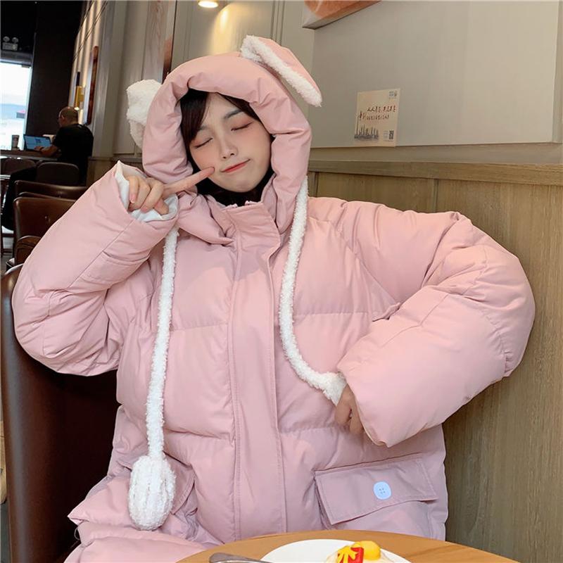 Women's Mid-length Down Jacket Winter Korean Loose Cotton Clothes Casual Hooded Padded Jacket Quilted Jacket