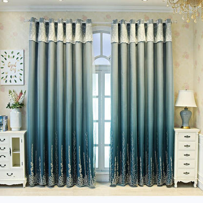 Double-layer Embroidered High-end Blackout Curtains French Princess Style Finished Curtains for Living Room and Bedroom Balcony (150×270cm)