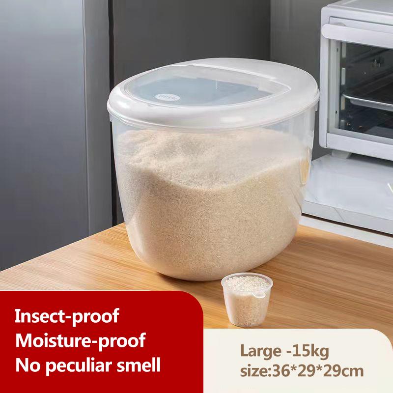 5kg/10kg/15kg Kitchen Rice Bucket Insect-proof and Moisture-proof Rice Storage Box Household Sealed Case and Rice Box Storage Organizer