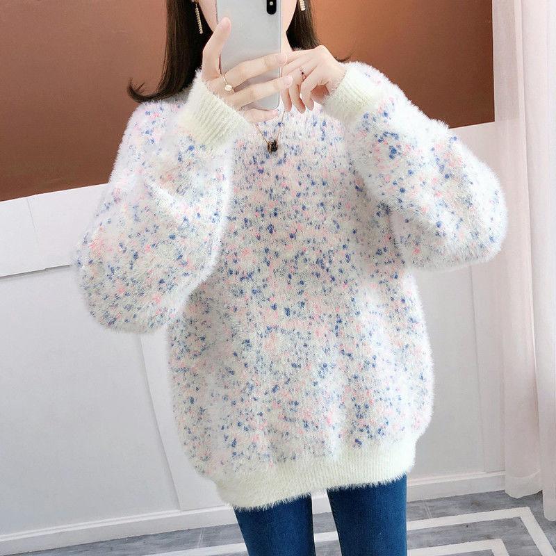 Women's Autumn Sweaters Round Collar Long Sleeve Casual Sweaters Large Size Loose Colorful Versatile Sweaters