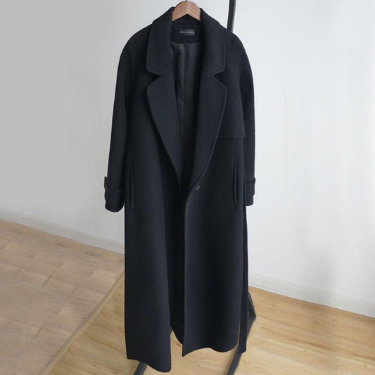 Autumn Winter Women's Casual Wool Blend Trench Coat Oversize Belt Women Wool Coat Cashmere Outerwear