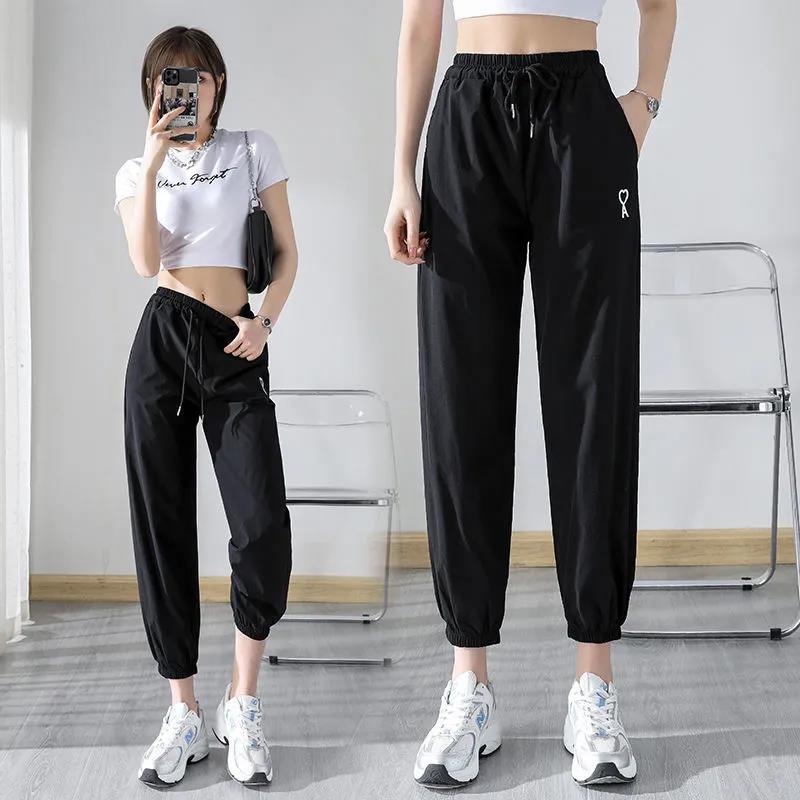 Summer Thin Sports Pants Women Korean Version of High Waist Wide Legs Loose High Thin Nine-point Casual Pants