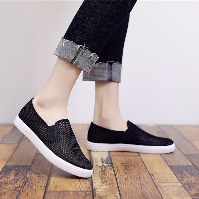 Summer Mesh Breathable White Shoes Female One-foot Flat-soled Student Net Shoes Sports and Leisure Korean Sneakers Old Beijing Women's Shoes