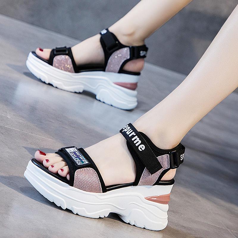 Plus Size 35-39 Fashion Women Mesh Shoes Cutout Beach Casual Sandals Flip Flop Sandals Ins Increased Roman Shoes