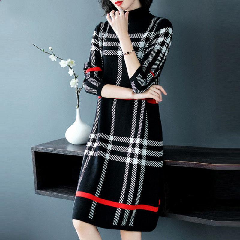 Autumn and Winter Light Luxury High-end Dresses Ladies Temperament Casual Knitted Bottoming Skirt Simple Middle-aged Women Sweater Dress