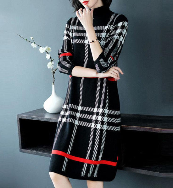 Autumn and Winter Light Luxury High-end Dresses Ladies Temperament Casual Knitted Bottoming Skirt Simple Middle-aged Women Sweater Dress