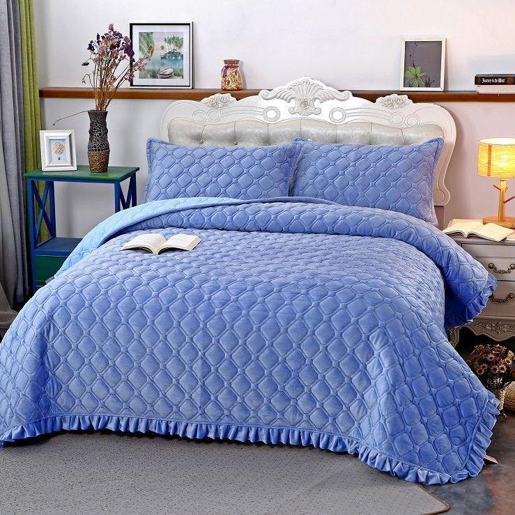 Winter Crystal Velvet Lace Warm Sheet Double Layer Plus Cotton Bed Cover Thicker Blanket Non-slip Short Fleece Blanket