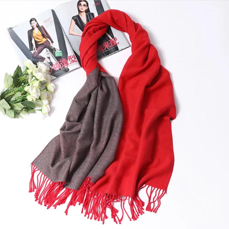 Scarf Women Korean Rabbit Hair Double-sided Two-color Thick Solid Color Shawl Dual-use Warm Tassel Scarf