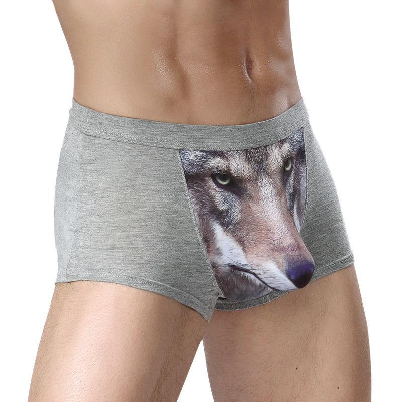 3D Wolf Head Briefs Male Personality Youth Funny Breathable Boxer Briefs