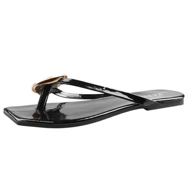 Slippers for Women's Outer Wear Summer All-match Sandals and Slippers Flat-bottomed Flip Flops Shiny Inner Women's Sexy Sandals