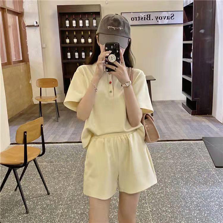 2PCS Casual Sports Suit Women's Summer Short-sleeved Polo T-shirt Shorts Sweet Two-piece Suit Workout Clothes Set