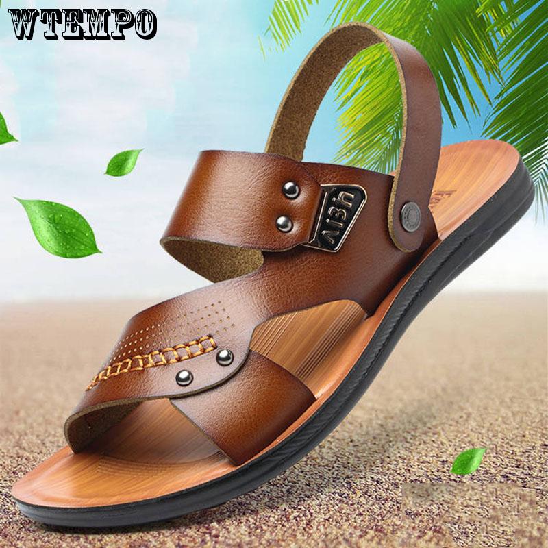 Leather Sandals Summer Shoes Man Breathable Casual Shoes Flat Walking Sandals Male Footwear