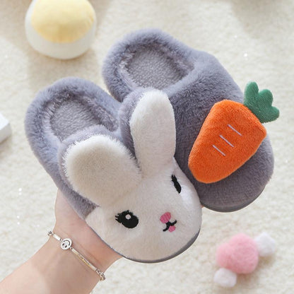 Autumn and Winter Children's Cotton Slippers Indoor Warmth Flat-bottomed Cotton Shoes Rabbit and Radish Design