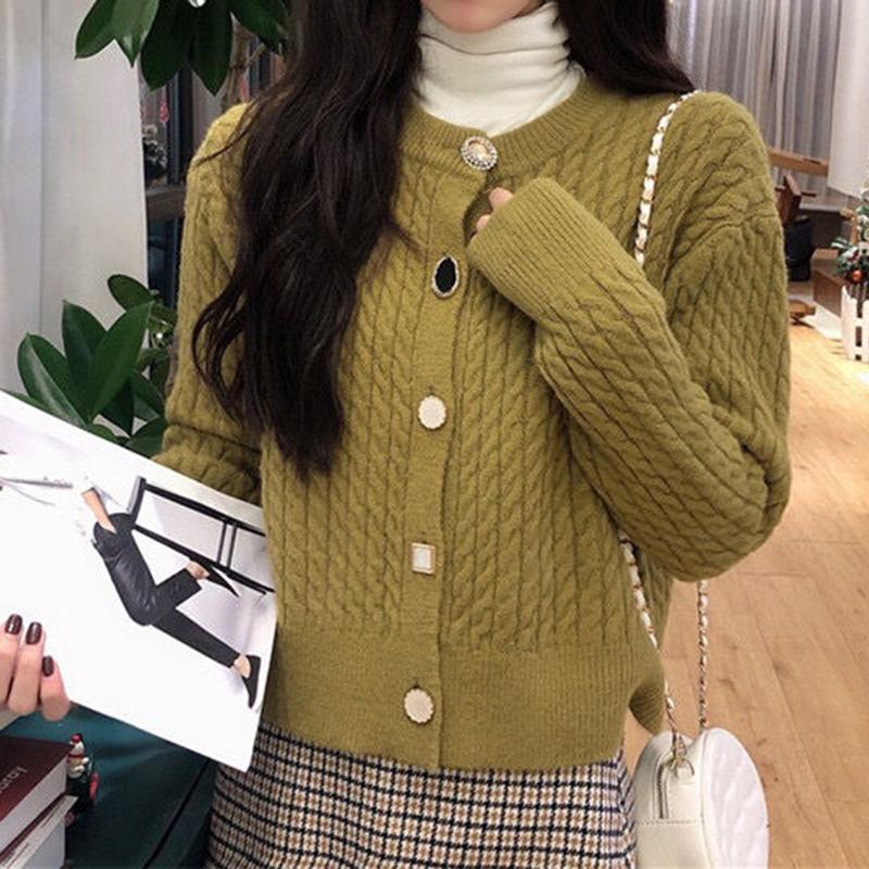 Personalized High-waist Knitted Cardigan Autumn and Winter Casual Solid Color Sweater