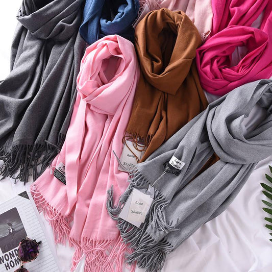 Scarves Ladies Autumn and Winter Fashion Cashmere Scarf Shawl Wild Tassel Solid Color Warm Headscarf