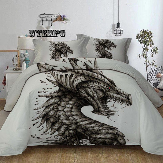 Dragon Bedding Set Quilt Cover 3D Dinosaur Pattern Comfortable Breathable Soft Bedding Set