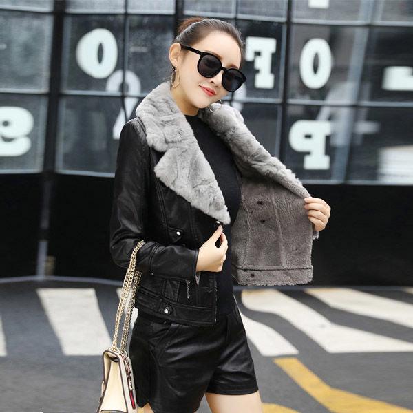 Long sleeve Leather jacket Wild Large size Leather coat Winter Woman's Leather clothing Luxurious