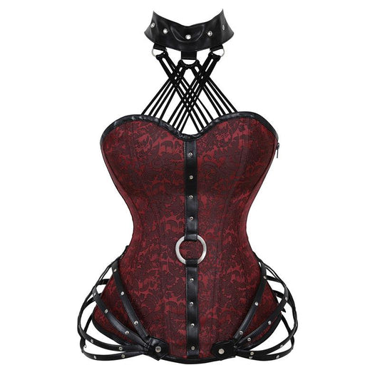 Retro Bustiers Corsets Women Zipper Brown Brocade Steampunk Corset Top Plus Size Sexy Lingerie