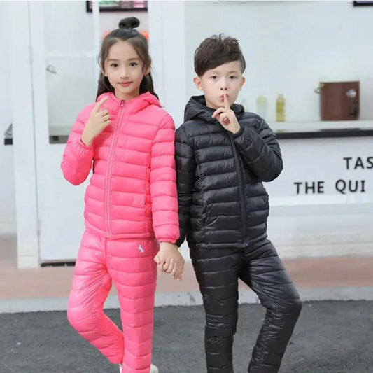 Autumn and Winter Children's Lightweight Cotton-padded Clothes Suits Baby Boys and Girls Big Children's Cotton-padded Clothes Two-piece Suit