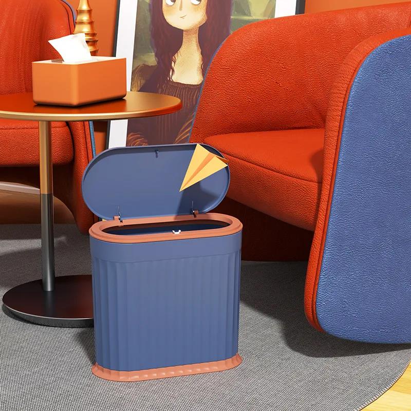 Trash Can Home Living Room Creative with Cover Kitchen Toilet Bathroom Press Elastic Cover Narrow Slit Tube Large