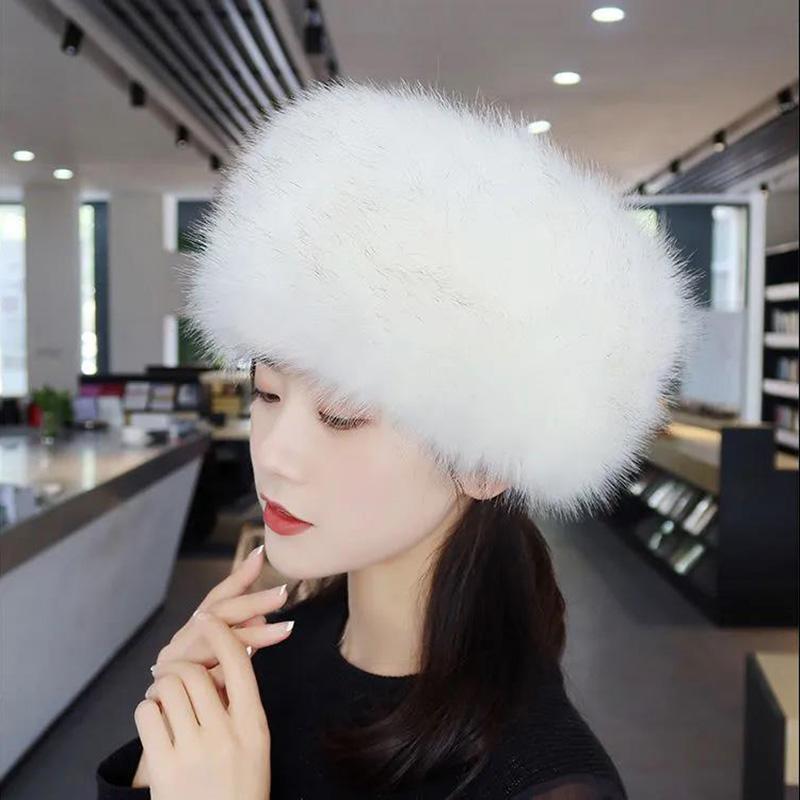 Women's Autumn and Winter Imitation Fox Fur Beanie Hat Thick Fur Hollow Top Hat Warm Hat Fur Hat Ring No Top Solid Fluffy Fur Ponytail Hat