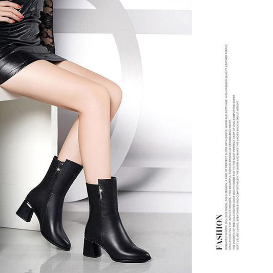 Black PU Leatehr boots Short Combat Boots Chunky  Heel Women Zipper Martin Boots Ankle Boots for Women