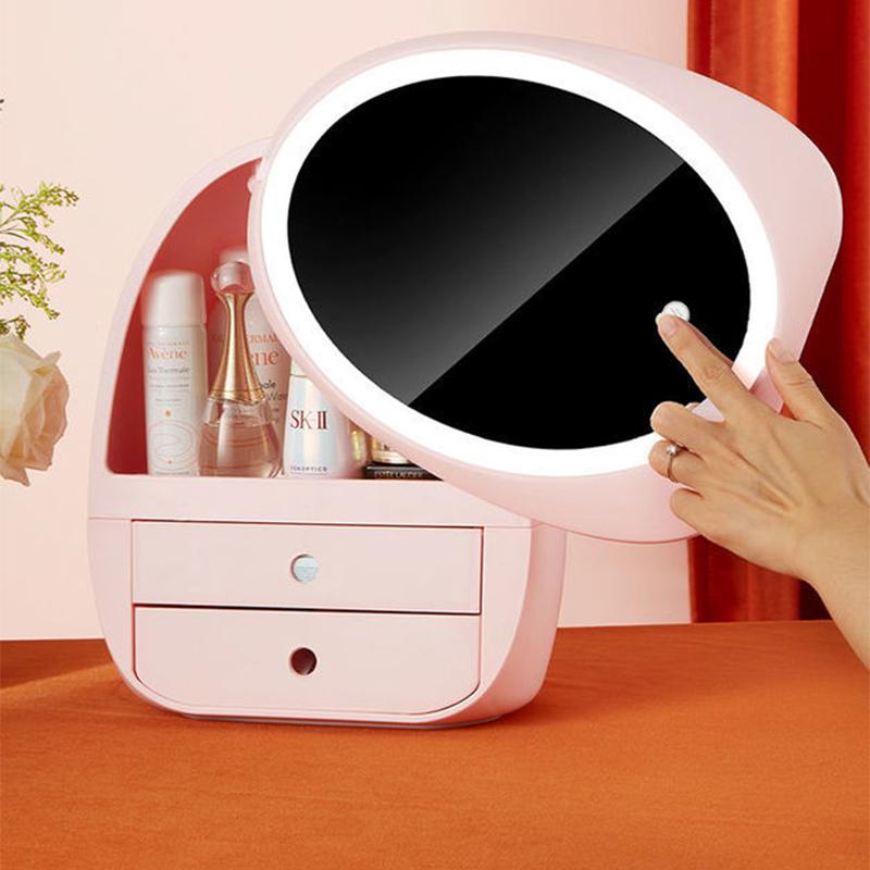 1PC LED Fashion Makeup Organizer Big Capacity Cosmetic Storage Box Makeup Box Organizers with Mirror Jewelry Storage Boxes Light