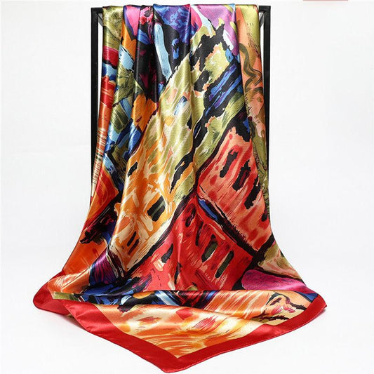 Flower Wrap Shawl Square Silk Imitation Satin Women Elegant Scarf  All-match Headscarf Sunscreen Gauze Shawl