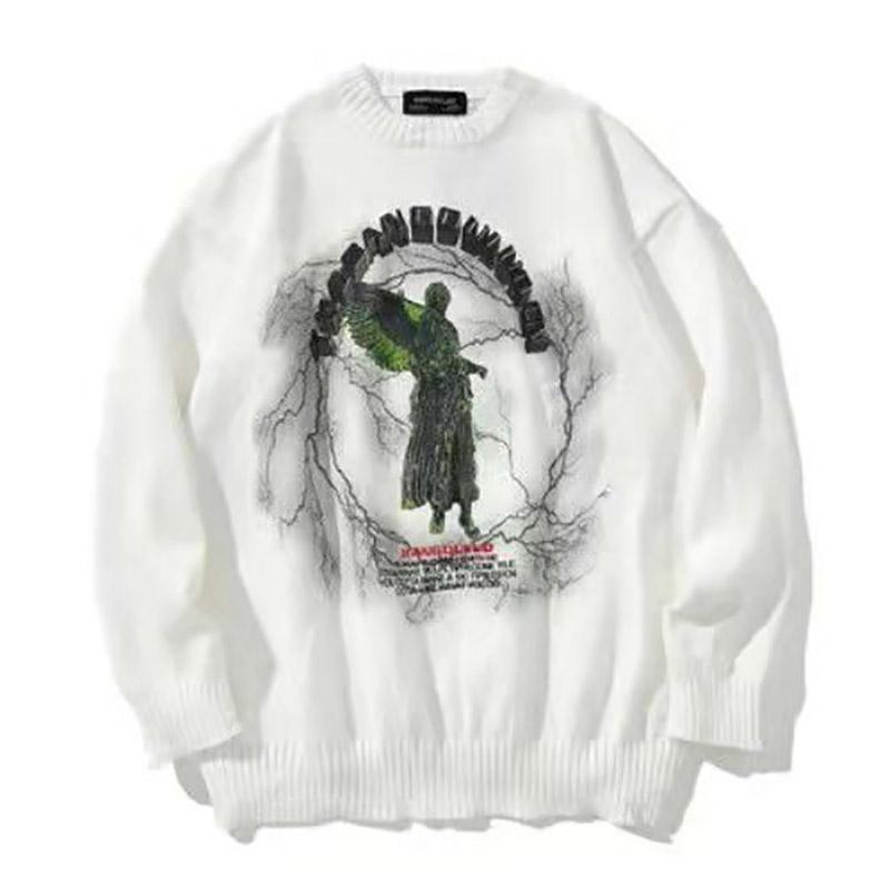 Men Hip Hop Knitted Jumper Sweaters Angel Lightning Printed Streetwear Harajuku Autumn Oversize Hipster Casual Pullovers