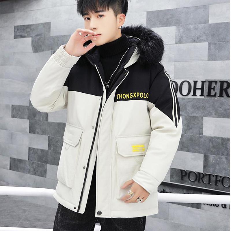 Fashion Parker Jacket Winter Fashion Men's Cotton Jacket Thicken Stitching Trendy Brand Hooded Cotton Jacket Loose Men's Cotton Jacket