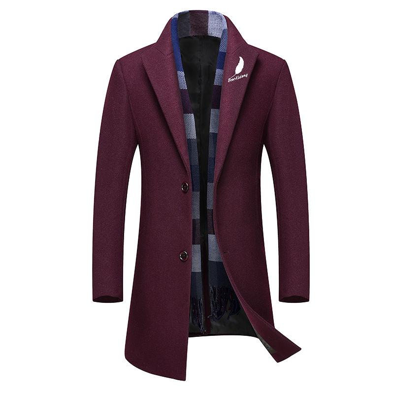 Men's Wool Coat Winter Warm Solid Color Long Trench Jacket Male Business Casual Overcoat Parka