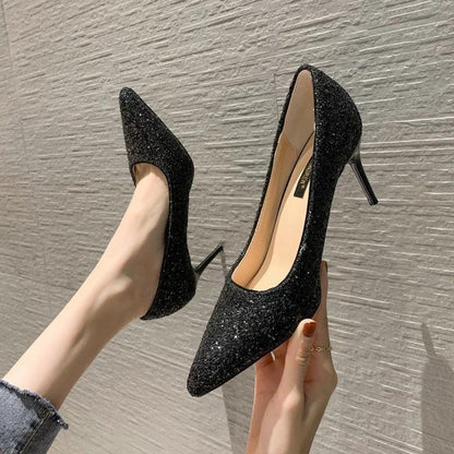 Shoes Women Spring and Summer All-match Sequins Chinese Wedding Shoes Wedding Shoes Bridal Shoes High Heels Women Stilettos