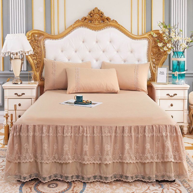 100% Cotton Bed Sheet Bed Skirt Three-piece Suit Double Bedspread Protector