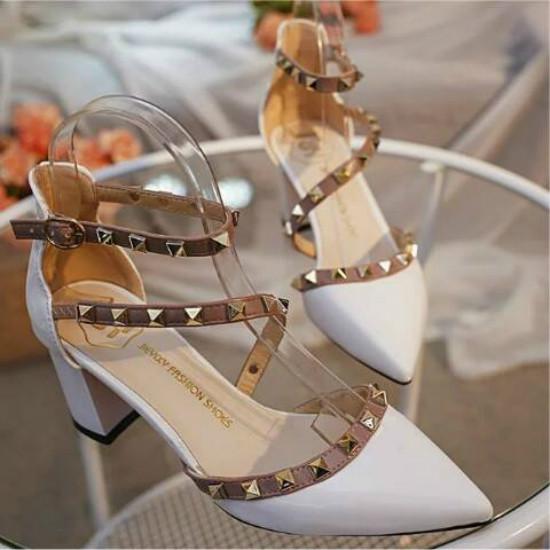 Ladies Patent Leather Winding Strap Sandals Rivets Heel Shoes Fashion Pointed Toe Stiletto Shoes