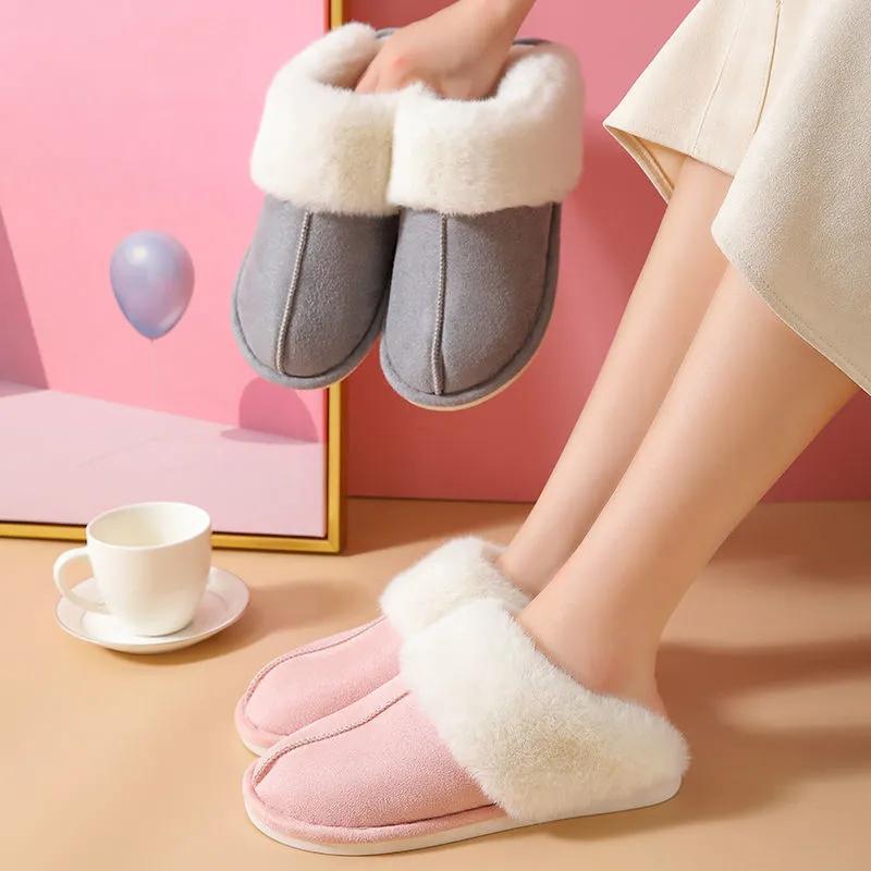 Plush Warm Home Flat Slippers Lightweight Soft Comfortable Winter Slippers Women's Cotton Shoes Indoor Plush Slippers