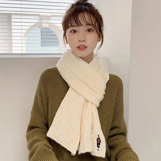 Embroidery Scarf Women Autumn and Winter Korean Knitting Warmth Cute Padded Bib Women All-match