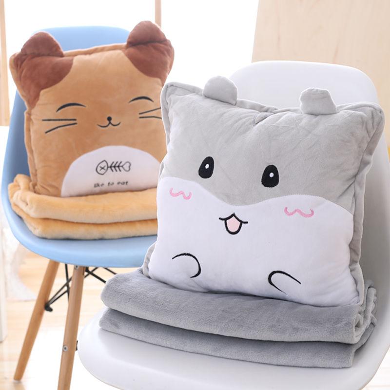 Portable Pillow Quilt Dual-use Office Back Cushion Three-in-one Nap Soft Flannel Blanket Nap Cute Pillow Nap Warm Cover Blanket Quilt