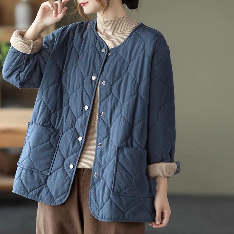 Winter Quilted Jacket Literary Single-breasted Button Coat for Women To Keep Warm Padded Jacket