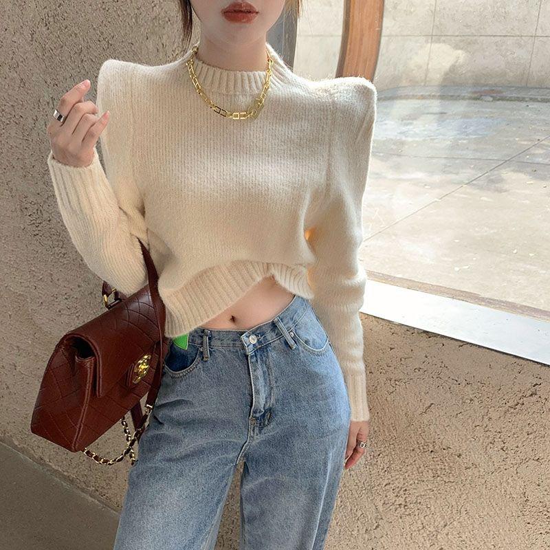 Cropped Sweater Women Fashion Knitted Jumper Pullover Sweaters Autumn Winter New Fashion Long Sleeve Casual Tops Women Knitwear Clothes