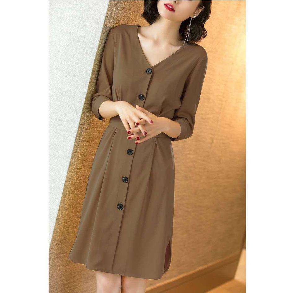 Shirt Dress Women Elegant Button Sash Belt Office Ladies Dresses Summer Ladies Khaki Work Dress