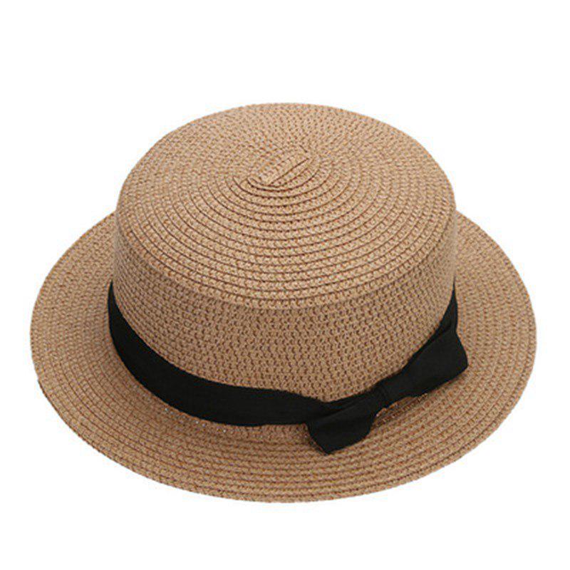 Lady Boater sun caps Ribbon Round Flat Top Straw beach hat Panama Hat summer hats for women straw