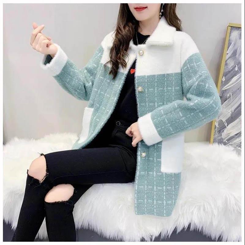 Student Spring and Autumn Woolen Coat with Mink Fleece