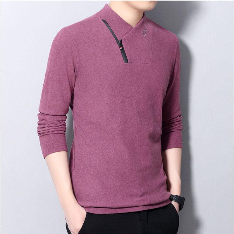 Winter Warm Double-faced Fleece Long-sleeved Men's Stand-up Collar T-shirt Fleece Warm Top