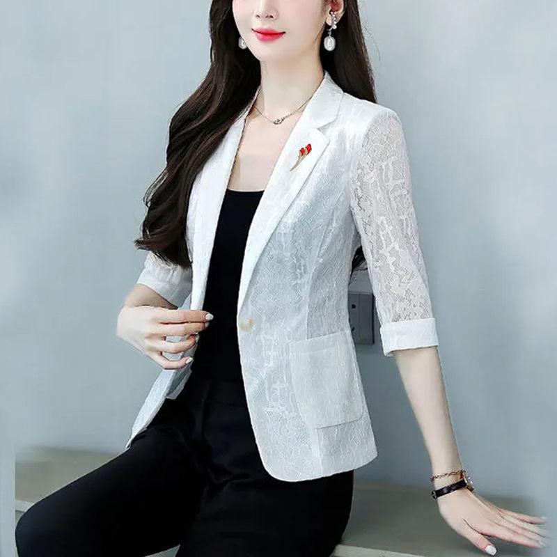 Women's Spring and Summer Style Casual Short White Sun Protection Clothing Jacket with A Thin Lace Suit