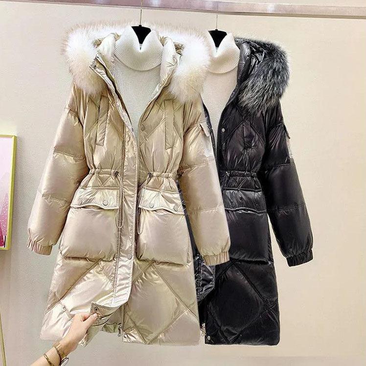 Female Winter Thickened Mid-length Hooded Down Padded Coat Women's Large Size Loose Shiny Wash-free Padded Jacket