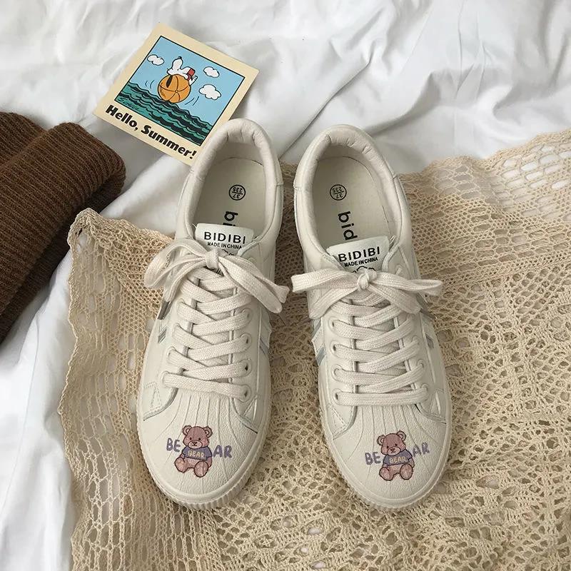 Niche Original Cute Bear Shell-toe Shoes Female Wild Korean Casual White Shoes