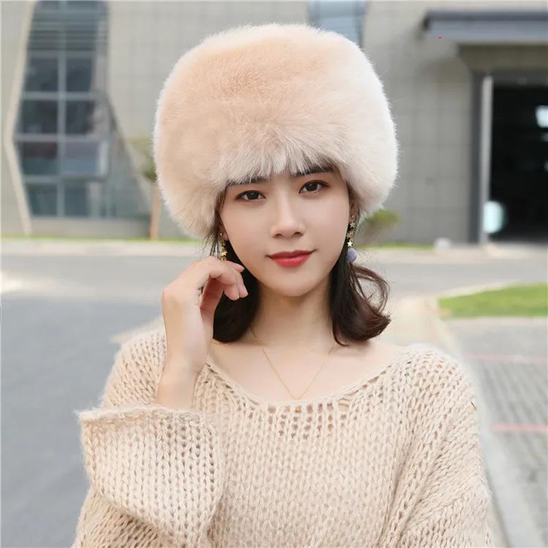 Women's Autumn and Winter Imitation Fox Fur Beanie Hat Thick Fur Hollow Top Hat Warm Hat Fur Hat Ring No Top Solid Fluffy Fur Ponytail Hat