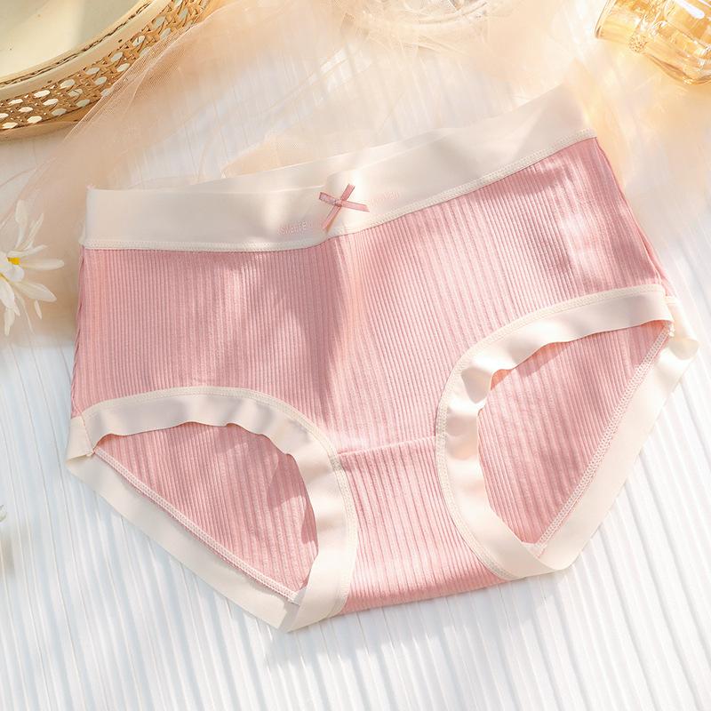 5Pcs/Set Women's Spring Summer Thin Lace Seamless Underpants Ladies Solid Color Sweet Little Fresh Mid-waist Bow Briefs