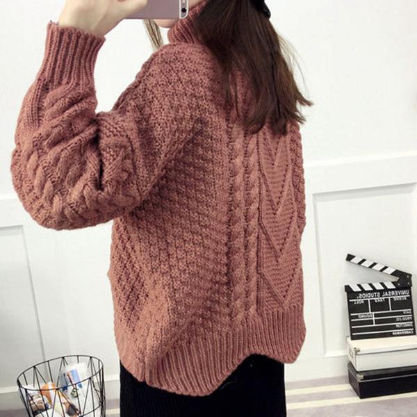 Autumn and Winter Korean Version of Loose Bottoming Shirt Turtleneck Pullover Sweater Female Student Short Thick Woolen Coat Thick